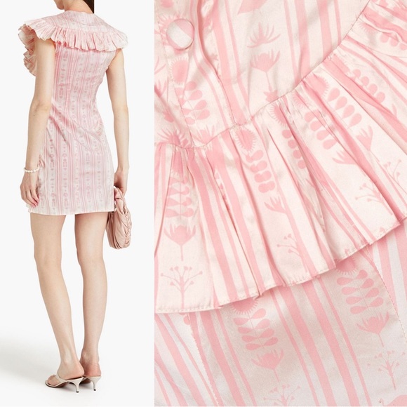 Sindiso Khumalo Printed Ruffle Silk Mini Dress Size Small NWT Pastel Pink - Picture 2 of 4